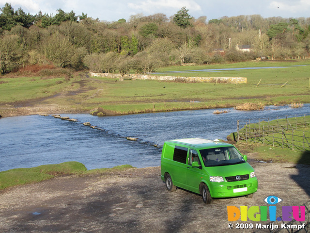 SX11161 Green Mean Camping Machine VW T5 campervan at Ogmore Castle